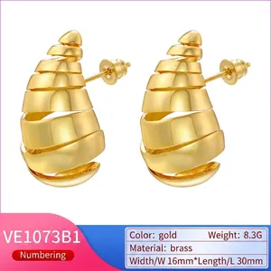 18K gold plated teardrop spiral earrings in geometric layered cone design