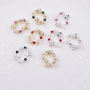 Bijoux d'ongles couronne de Noël en alliage doré et argenté avec perles et strass colorés