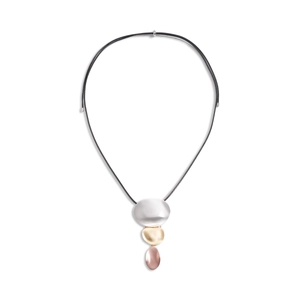 Modern matte tricolor metal geometric pendant necklace on adjustable black cord string