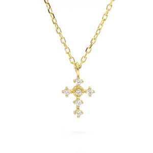 Minimalist 14k gold plated S925 sterling silver cross necklace with cubic zirconia stones