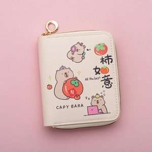 Cartoon Capybara PU Leather Coin Purse Mini Wallet With Zipper Card Holder Kawaii Cute Small Pouch For Women Girls