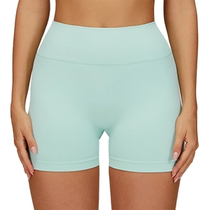 Short de yoga vert menthe sans couture à taille haute en V pour fitness et course