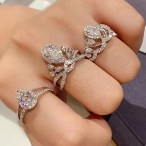 Luxurious 18K white gold plated pear cut diamond rings with micro-pave setting