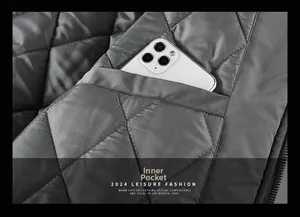 Detail of quilted inner lining and functional internal pocket for smartphone storage