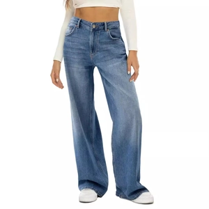 Women High Waisted Wide Leg Jeans Casual Loose Denim Pants Washed Retro Blue Black Streetwear Straight Leg Trousers