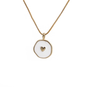 Gold plated moon star and heart pendant necklace with white enamel on box chain