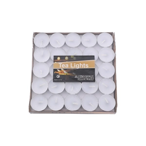 Bulk set of 50 smokeless white tea light candles in aluminum cups for wedding decor