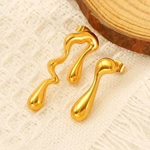 Asymmetric Liquid Metal Stud Earrings 18K Gold Plated 304 Stainless Steel Irregular Molten Fluid For Women Minimalist