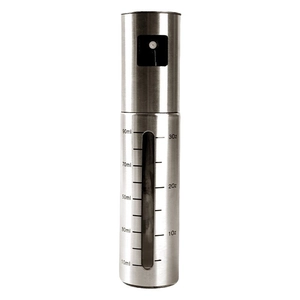 Stainless steel glass oil sprayer bottle with dual ml and oz scale markings for cooking