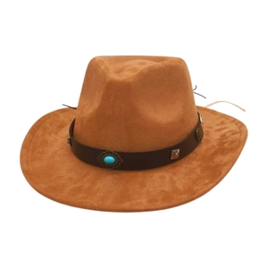 Vintage brown suede western cowboy hat with turquoise stone and metal stud leather band