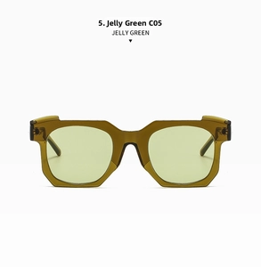 Front view of jelly green geometric sunglasses with matching tinted lenses C05