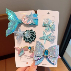 Set de barrettes pour filles avec queue de sirène, coquillages et paillettes