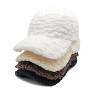 Winter plush baseball caps for women in white, beige, brown, and black colors
