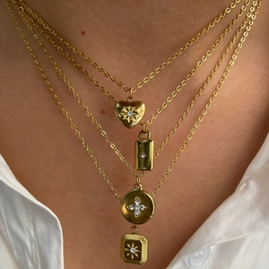 Geometric Pendant Necklace 316L Stainless Steel 18K Gold Plated Cubic Zirconia Heart Square Round Rectangle Women