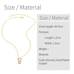 Detail view of gold-plated girl pendant with zircon and 45+5cm chain size specs