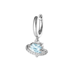 Elegant silver planetary hoop earrings with blue gemstone and sparkling star pendant