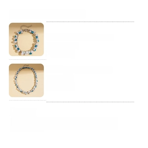 Detailed view of faux pearl and crystal necklace with material and weight specifications
