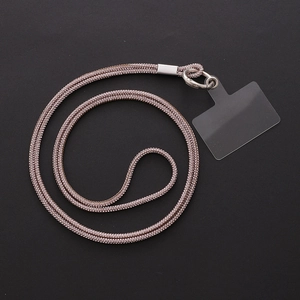 Detail of luxury pink rhinestone phone lanyard with silver metal clasp and transparent pad