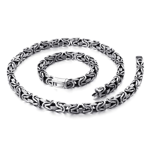 Byzantine Chain Necklace And Bracelet Jewelry Stainless Steel Hip Hop Heavy Duty Punk For Men Silver Tone