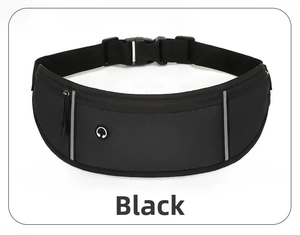 Détail d'une ceinture de course noire avec sangle réglable et bandes réfléchissantes