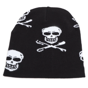 Bonnet en tricot noir avec motif de crâne blanc pour l'hiver et Halloween, unisexe