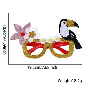 Glittery tropical toucan party glasses with specific dimensions 19.5cm width and 10.4cm height