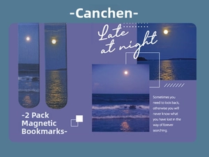 Detailed view of 2-pack magnetic bookmarks featuring midnight ocean and moonlit sky patterns