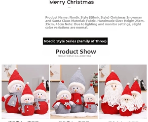 Detail of handmade fabric Christmas gnomes in red and grey for festive window displays