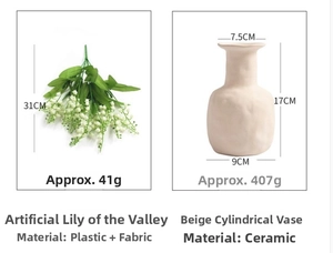 Close-up of ceramic vase and lily of the valley dimensions for jewelry display