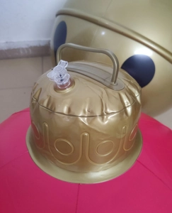 Close-up of golden valve and handle on 60cm inflatable LED Christmas ball ornament