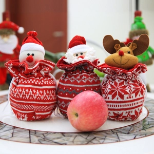 Christmas Knitted Drawstring Gift Bags Cartoon Santa Snowman Reindeer Candy Pouches For Holiday Party Favors Decor