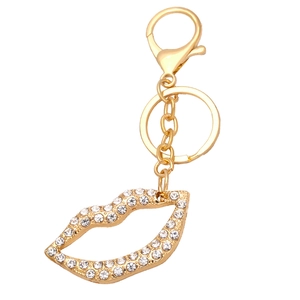 Luxuriöser goldener Lippen-Schlüsselanhänger mit funkelnden Strasssteinen und Haken