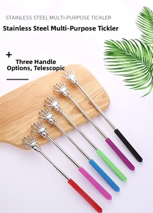 Detail of telescopic stainless steel back scratchers with colorful anti-slip handles
