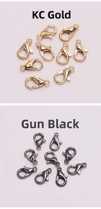 Close-up of DIY alloy lobster clasps for jewelry in KC Gold and Gun Black finishes