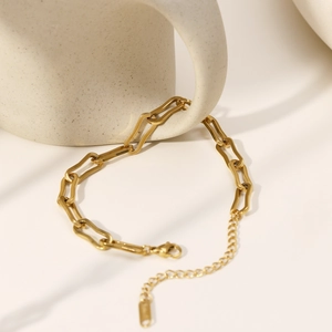 Minimalist 18K gold plated stainless steel geometric hollow link bracelet with extender
