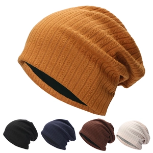 Slouchy Beanie Hat Acrylic Ribbed Striped Thickened Knitted Warm Windproof Casual Cap