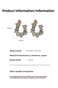 U-shaped earrings details with colorful zircons and precise size measurements