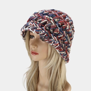 Chunky mixed color knit bucket hat for women with thick wool texture for autumn and winter