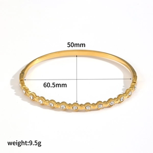Detailed size measurement view of 18k gold plated stainless steel bangle with diamonds