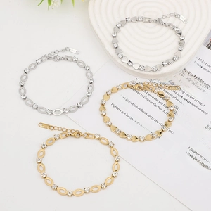 Fashionable stainless steel bracelets with heart and oval zircon inlay in gold and silver