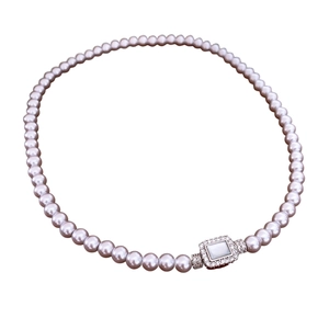 Pink purple pearl necklace with square zircon pendant and mother of pearl inlay