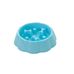 Blue slow feeder dog bowl with bone-shaped obstacles for improved pet digestion