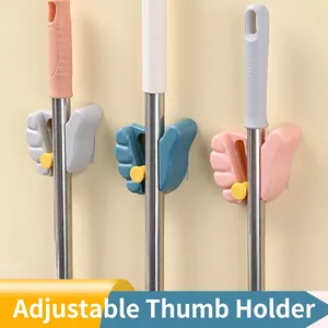 Wall Mounted Mop Holder Adjustable Thumb Shaped Self Adhesive Broom Organizer Hook PP Plastic No Drilling Waterproof