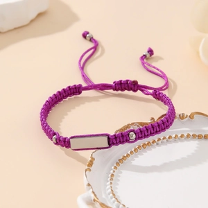Handmade purple braided rope bracelet with adjustable stainless steel metal plate