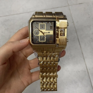 Oulm gold square oversized dial quartz watch with multi-subdial steel band for men