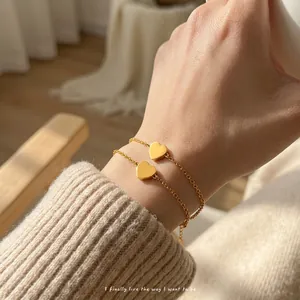 Minimalist Heart Pendant Bracelet Stainless Steel 18K Gold Plated Thin Chain Waterproof Hypoallergenic Jewelry Women