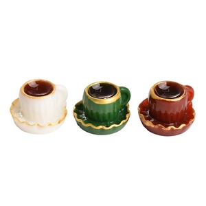Miniature Christmas coffee cup sets in white, green and brown resin with gold rim details