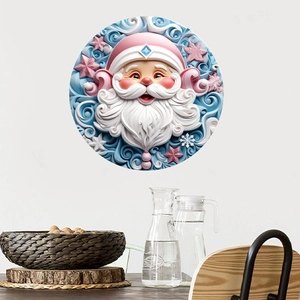 Detail of 3D Santa Claus round wall sticker with snowflakes in a cozy room setting