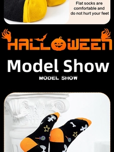 Detail of Halloween crew socks featuring skeleton patterns and seamless toe design