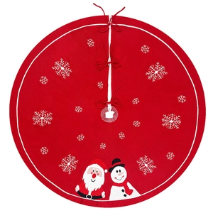 Jupe de sapin de Noël en tricot rouge avec motifs de flocons de neige et bonhomme de neige